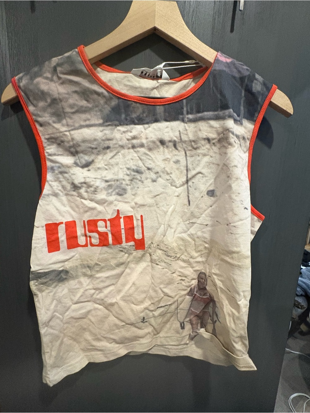 Rusty Tank Top in White and Orange Trim